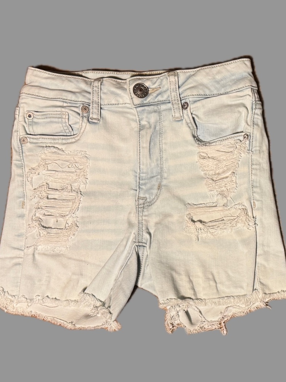 (2) AMERICAN EAGLE EXTRA LIGHT NEXT LEVEL STRETCH HIGH RISE SHORTIE CUTOFFS